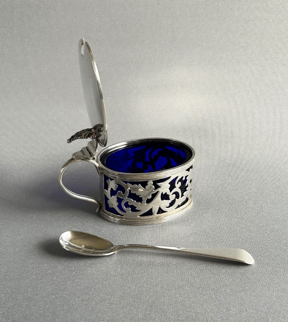 A pretty Edwardian silver mustard pot & spoon View IV