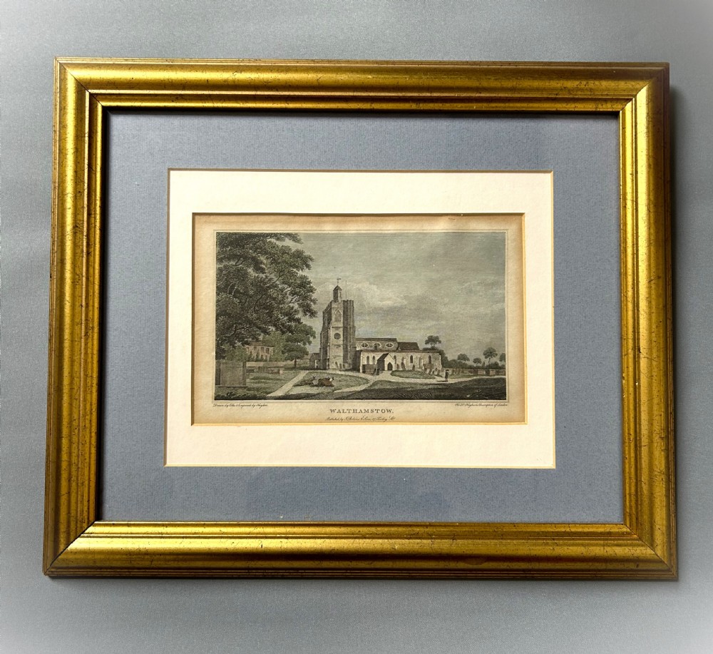 A handsome Georgian hand coloured engraving of Walthamstow Church, London.