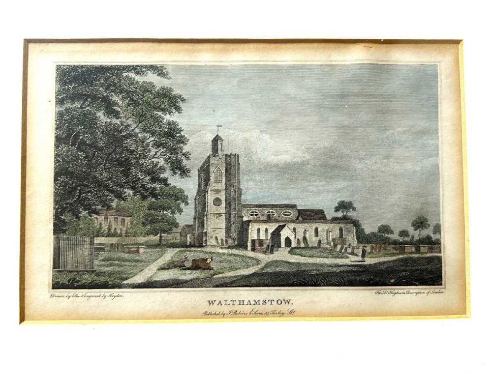 A handsome Georgian hand coloured engraving of Walthamstow Church, London. View III