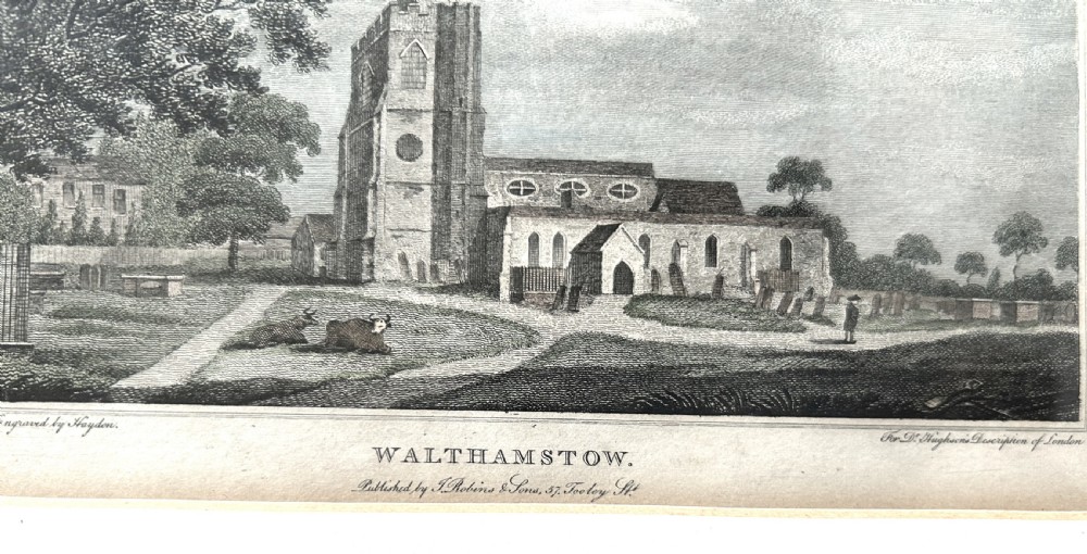 A handsome Georgian hand coloured engraving of Walthamstow Church, London. View IV
