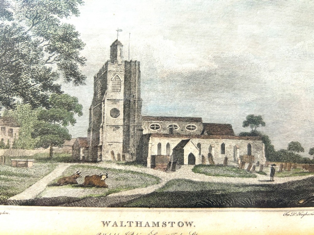 A handsome Georgian hand coloured engraving of Walthamstow Church, London. View V