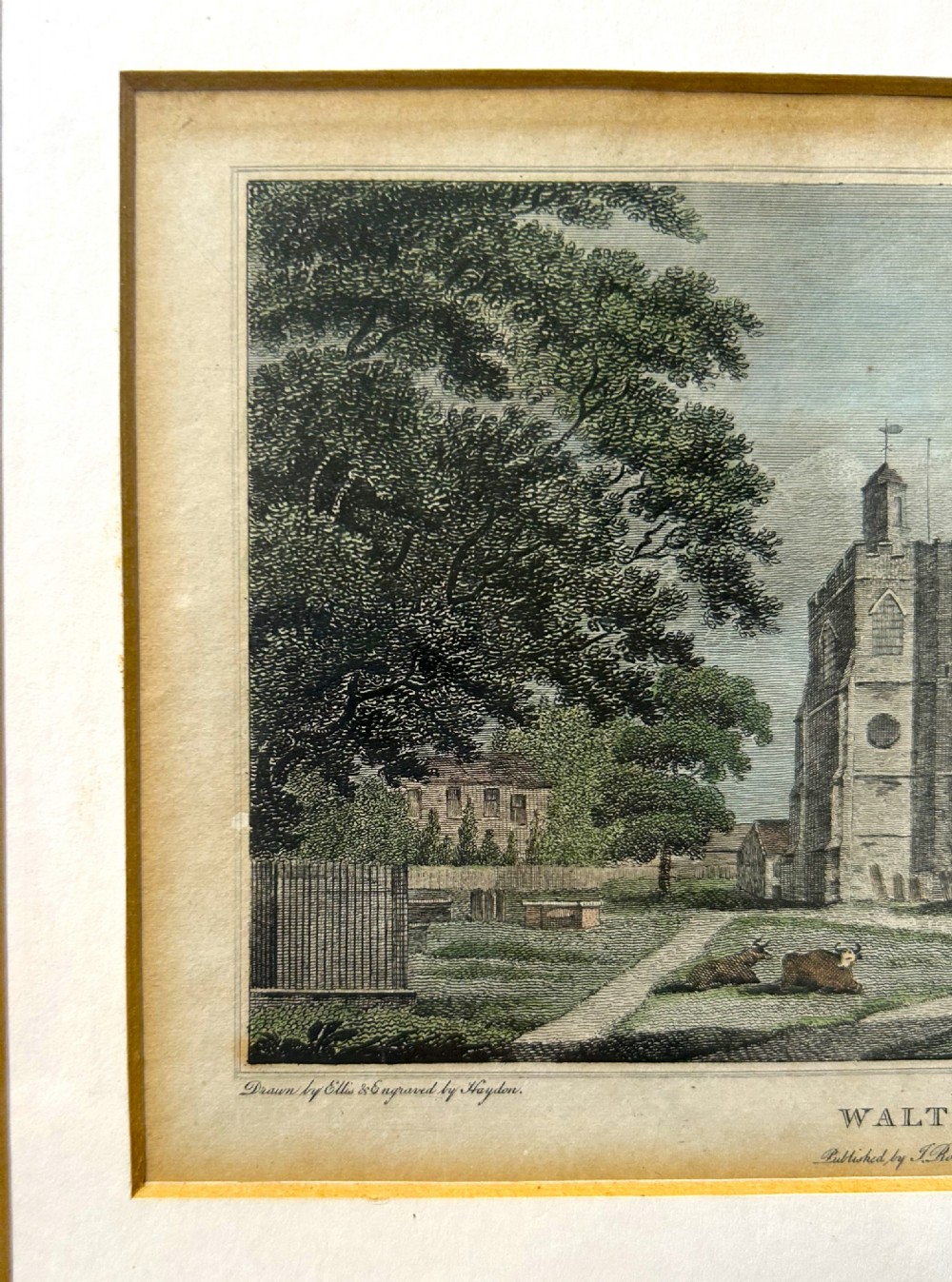 A handsome Georgian hand coloured engraving of Walthamstow Church, London. View VI