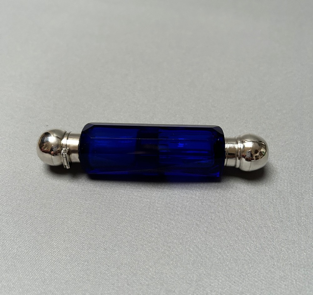 A Victorian Bristol blue silver mounted double scent bottle