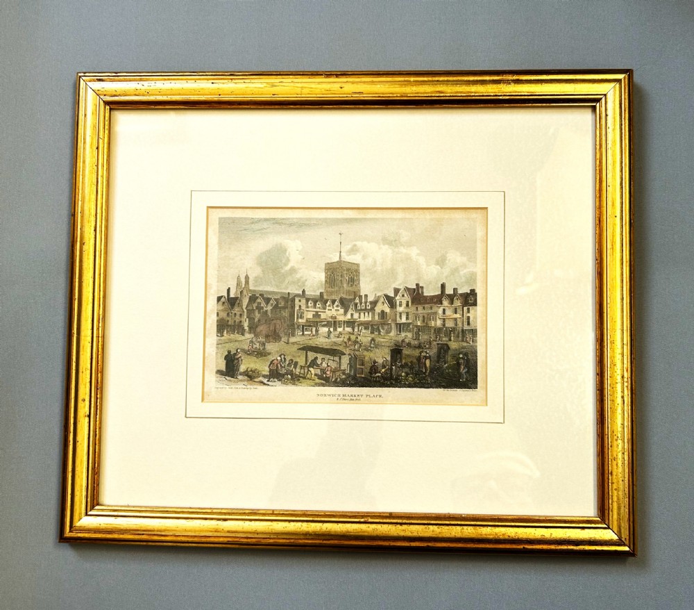 A Georgian copper plate engraving of Norwich Marketplace