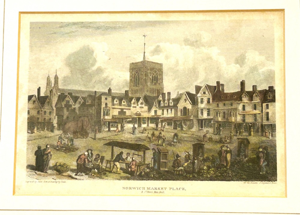 A Georgian copper plate engraving of Norwich Marketplace View II