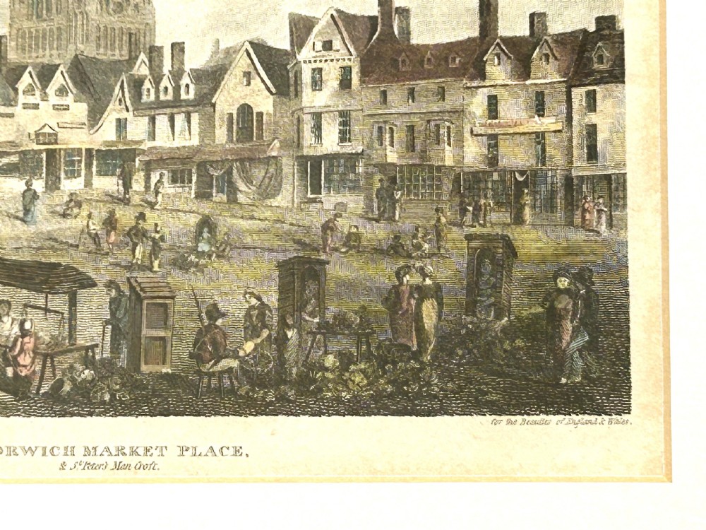 A Georgian copper plate engraving of Norwich Marketplace View III