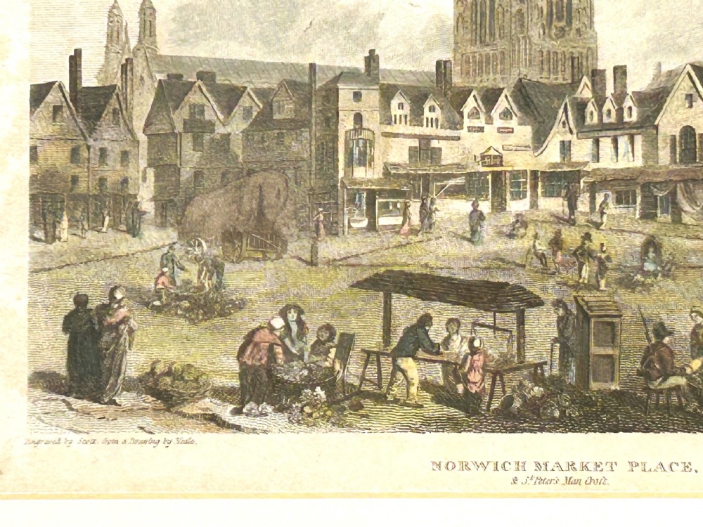 A Georgian copper plate engraving of Norwich Marketplace View V
