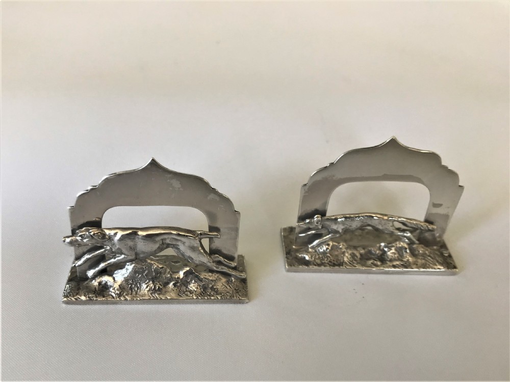 An exceptional pair of fox & hound menu/card holders View VI