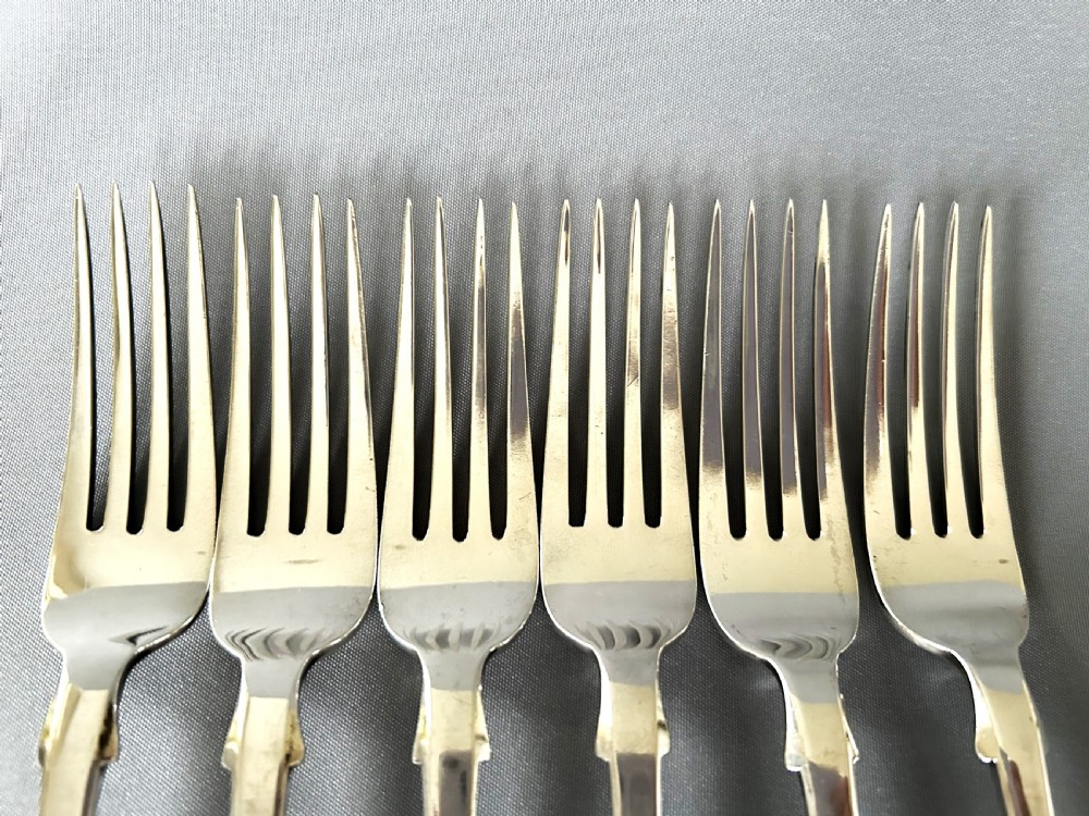 A substantial set of 6 early Victorian silver table forks View III