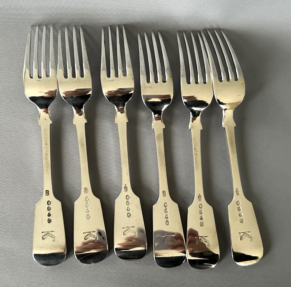 A substantial set of 6 early Victorian silver table forks View IV