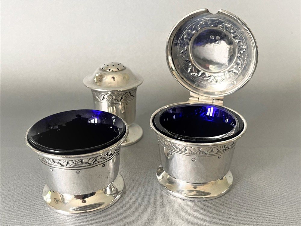 A Rare Liberty & Co. Silver Three Piece Cruet View V