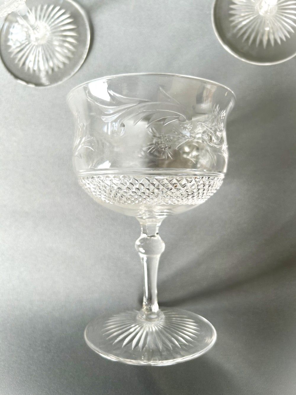 A gorgeous set of 6 Edwardian intaglio cut champagne coupes View II