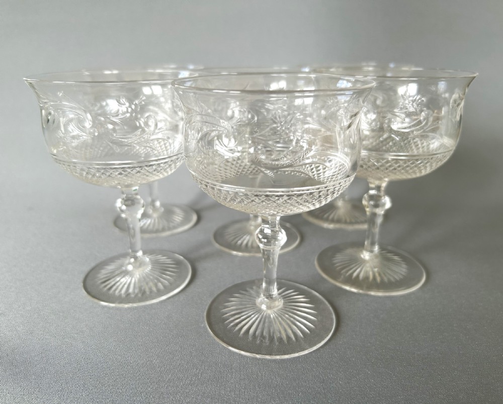 A gorgeous set of 6 Edwardian intaglio cut champagne coupes View VI