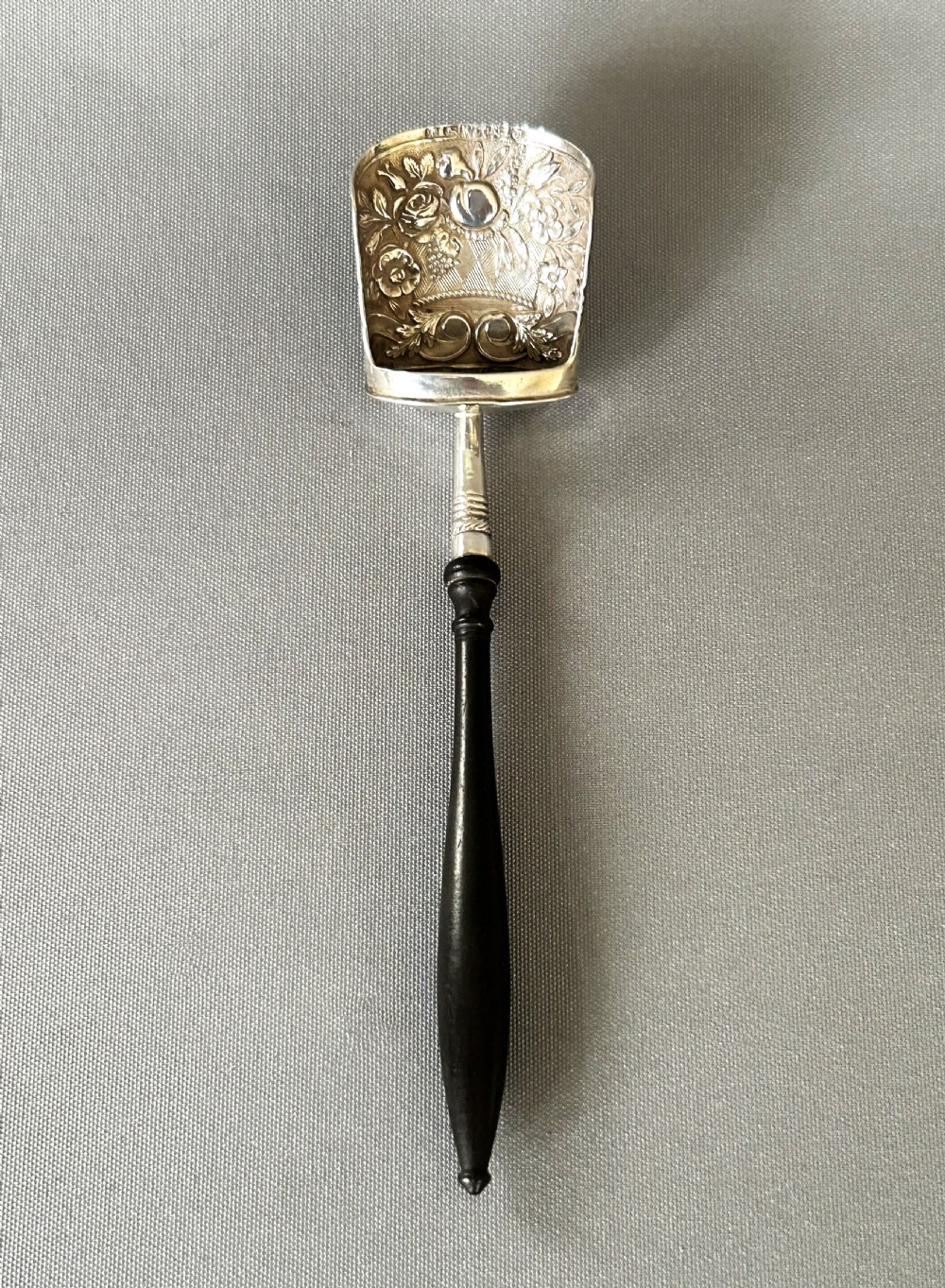 A gorgeous early Victorian silver caddy shovel View II