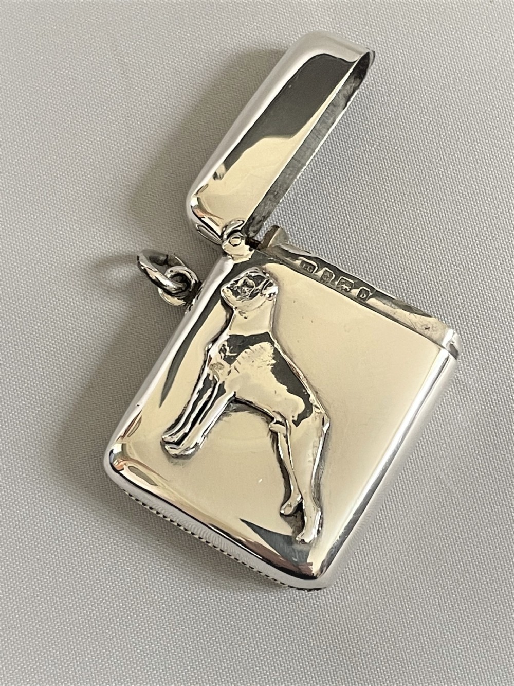 A rare Edwardian silver vesta, featuring a Boxer Dog View V