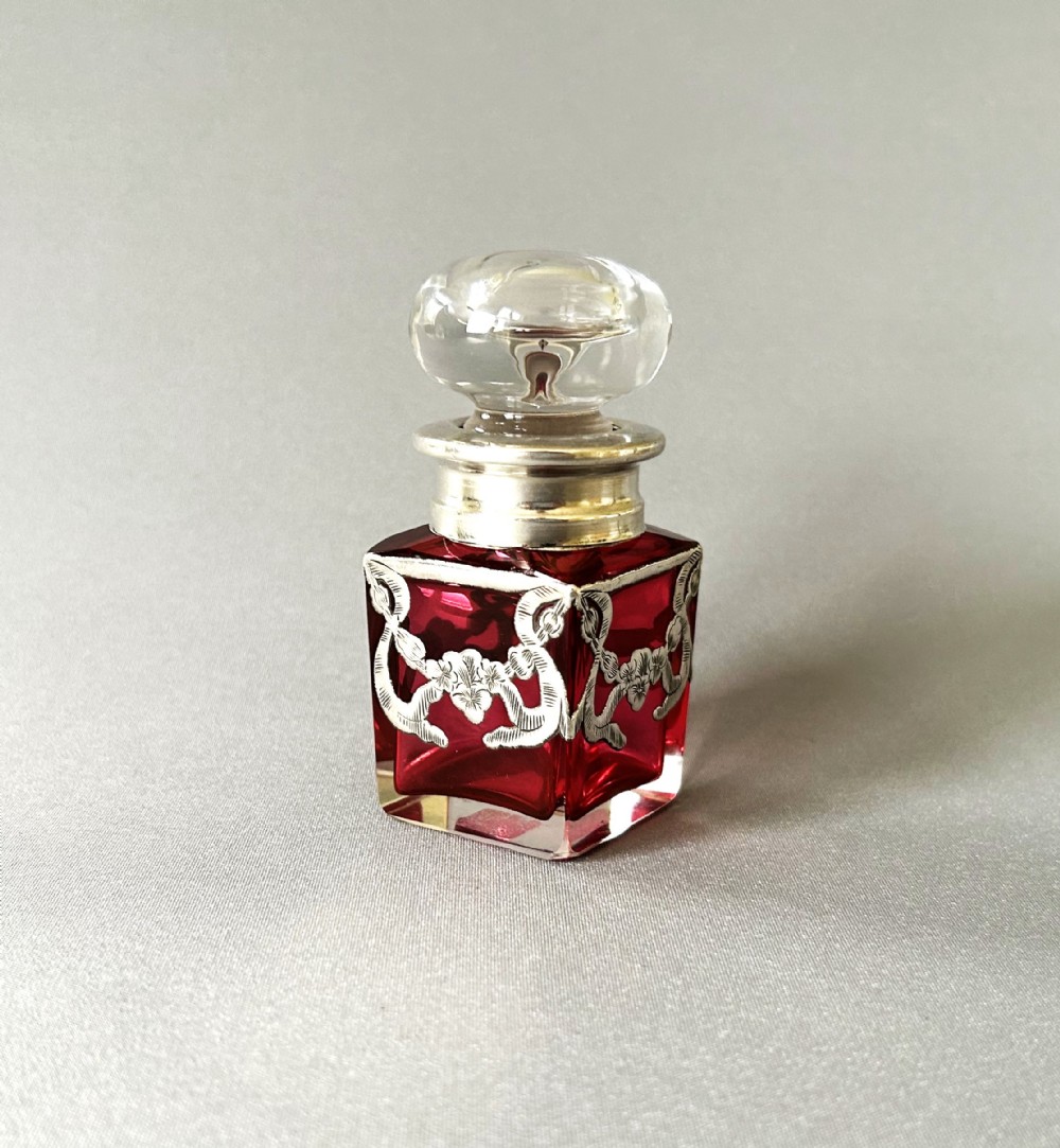 A Superb Edwardian Silver & Cranberry Glass Scent Bottle