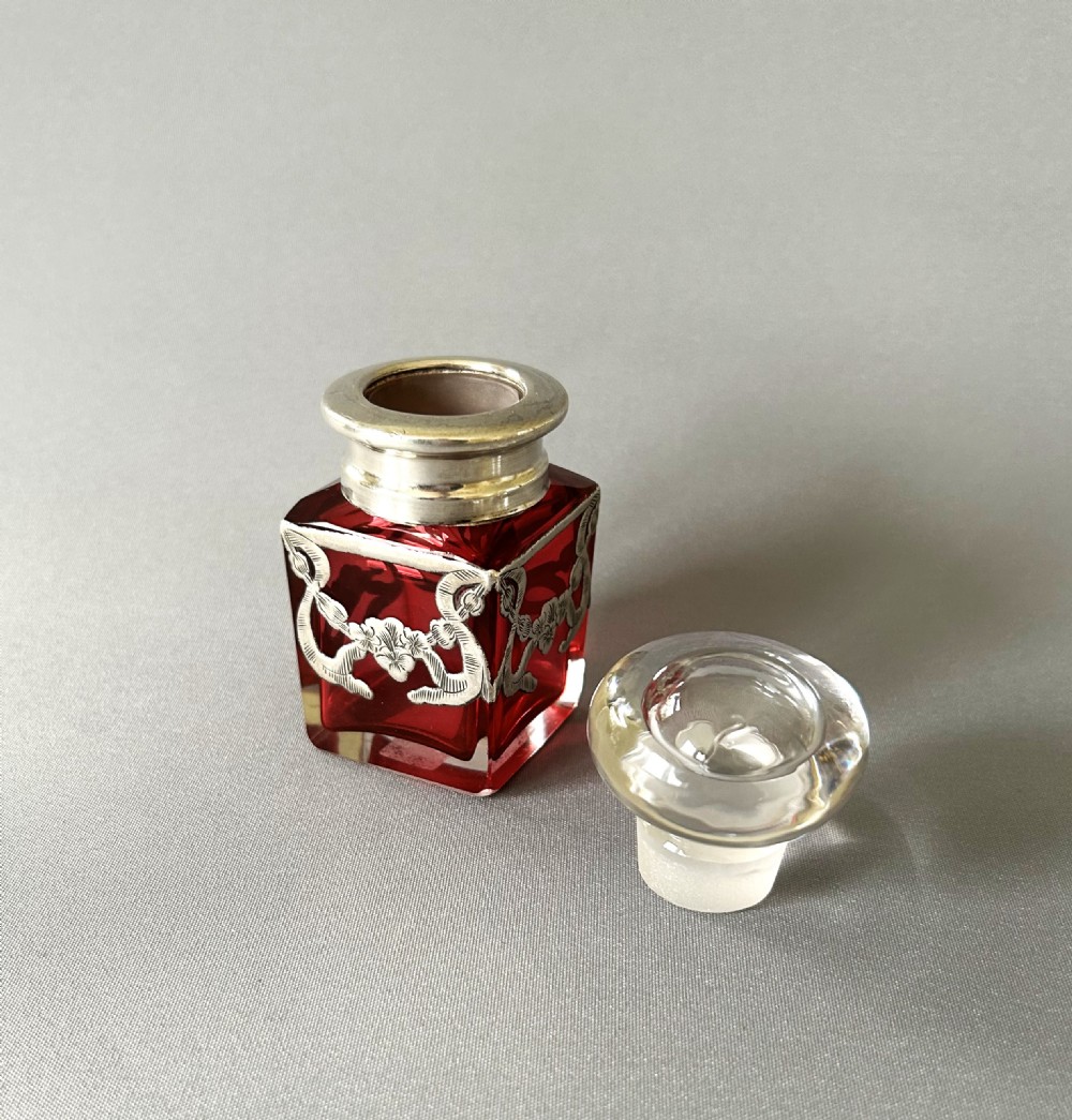 A Superb Edwardian Silver & Cranberry Glass Scent Bottle View II