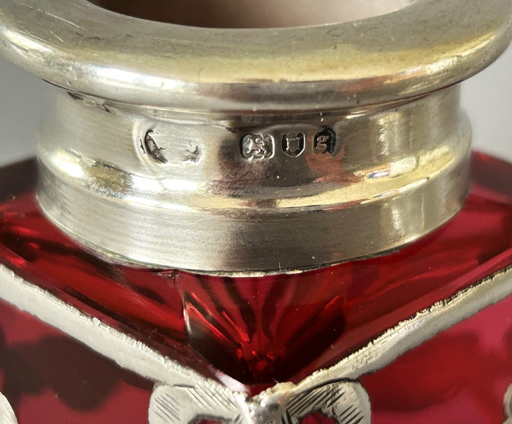 A Superb Edwardian Silver & Cranberry Glass Scent Bottle View V