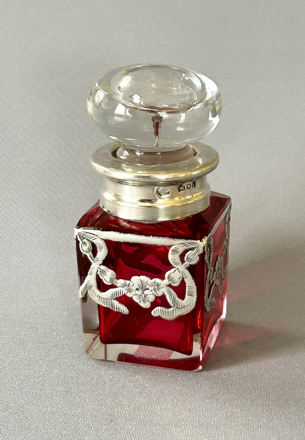 A Superb Edwardian Silver & Cranberry Glass Scent Bottle View VI