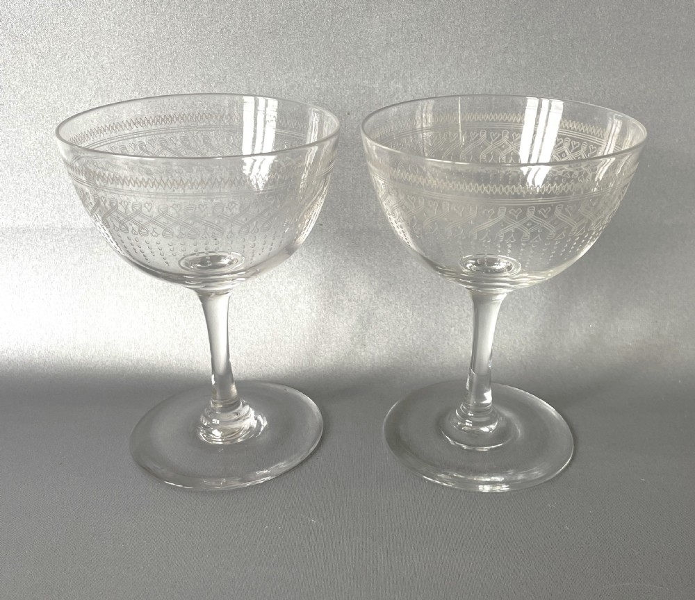 An Elegant Pair Of Edwardian Etched Champagne Bowls
