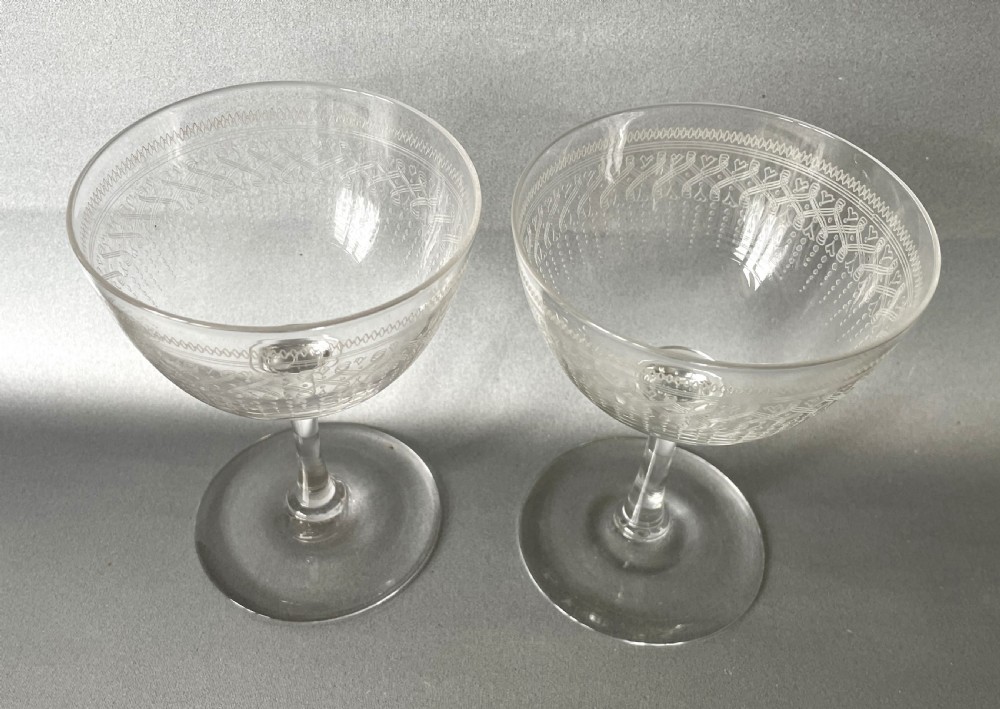 An Elegant Pair Of Edwardian Etched Champagne Bowls View II