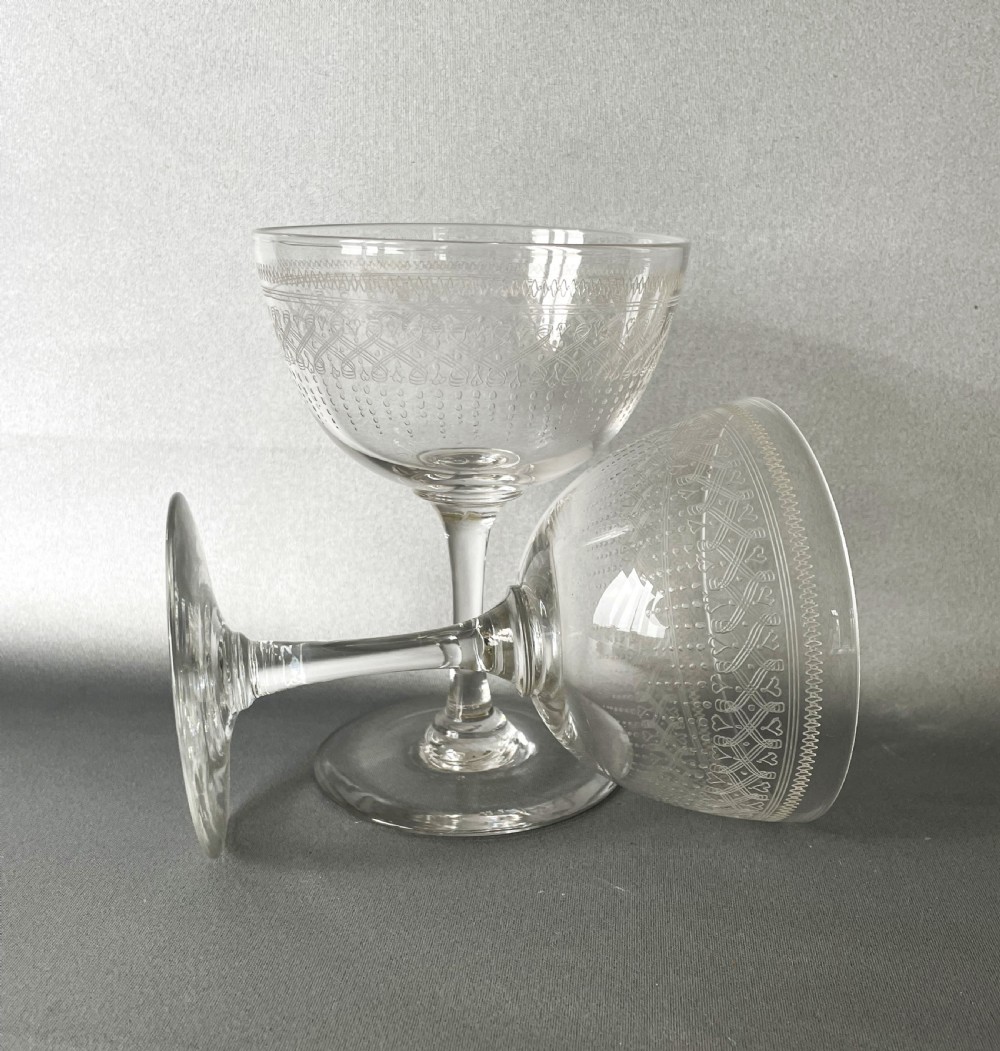 An Elegant Pair Of Edwardian Etched Champagne Bowls View III