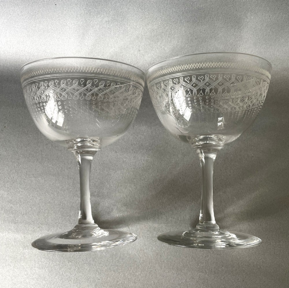 An Elegant Pair Of Edwardian Etched Champagne Bowls View IV