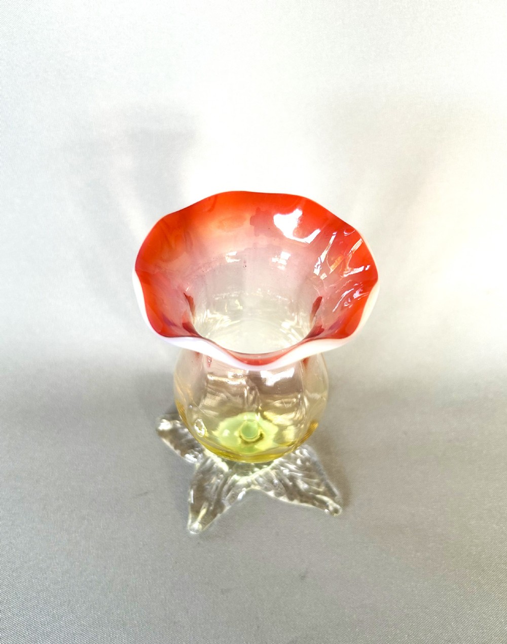 An Art Nouveau vaseline & uranium glass posy vase View II