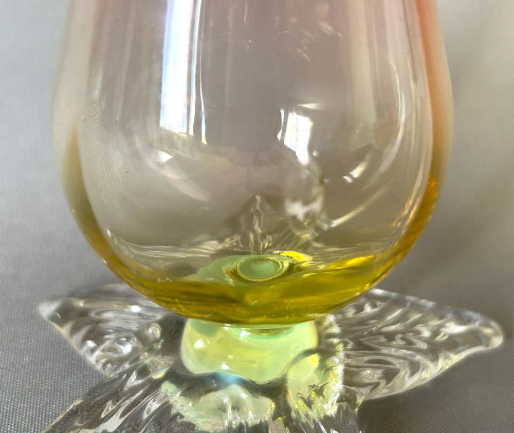 An Art Nouveau vaseline & uranium glass posy vase View IV