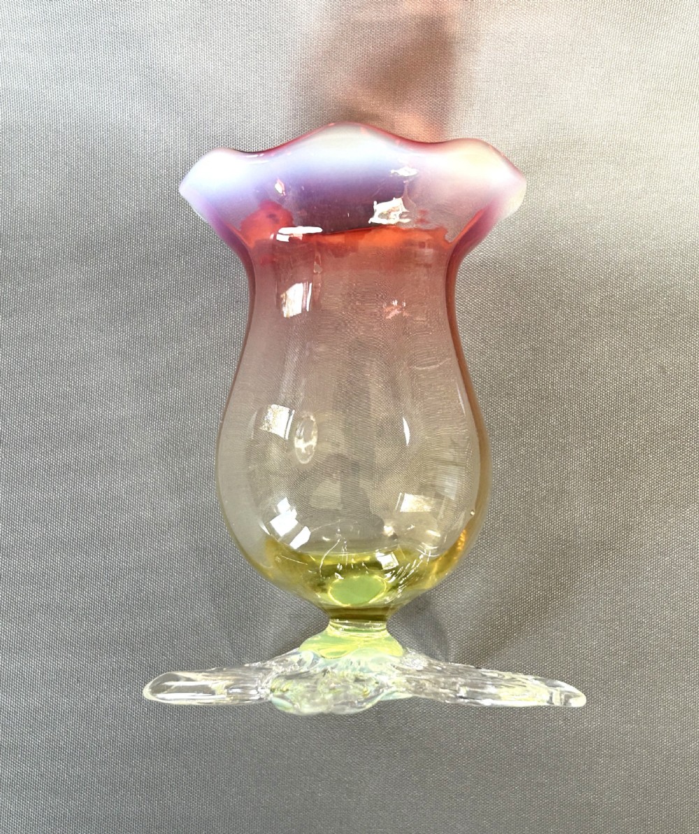 An Art Nouveau vaseline & uranium glass posy vase View V