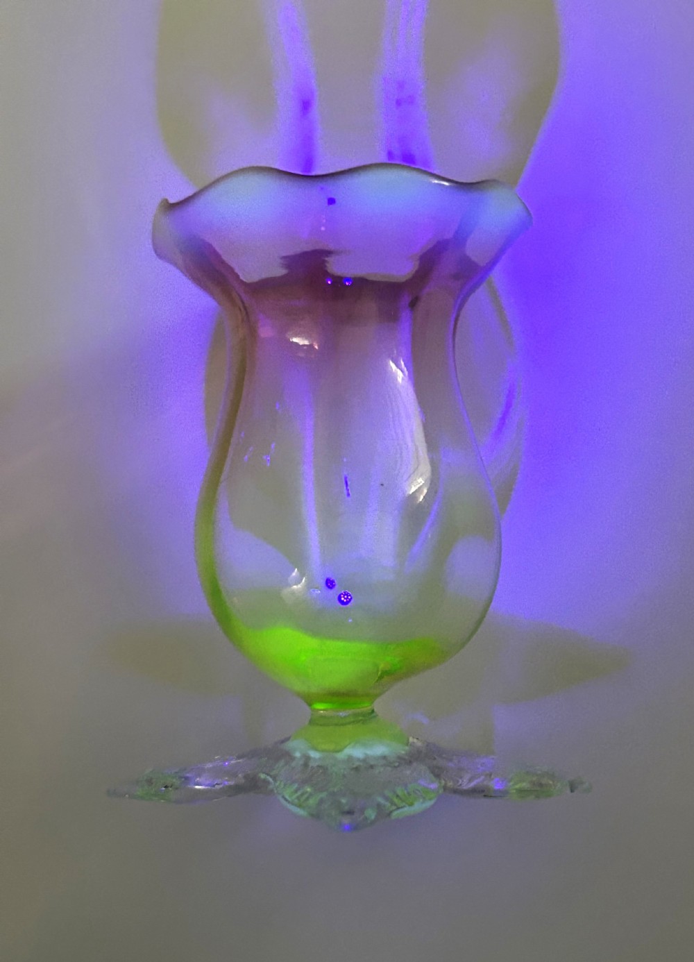 An Art Nouveau vaseline & uranium glass posy vase View VI