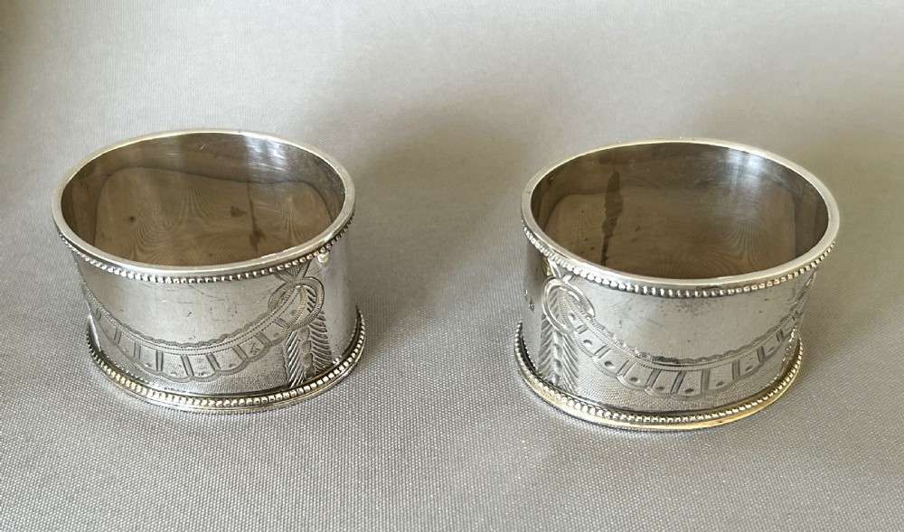 A rare pair of Victorian boxed silver napkin rings View VI