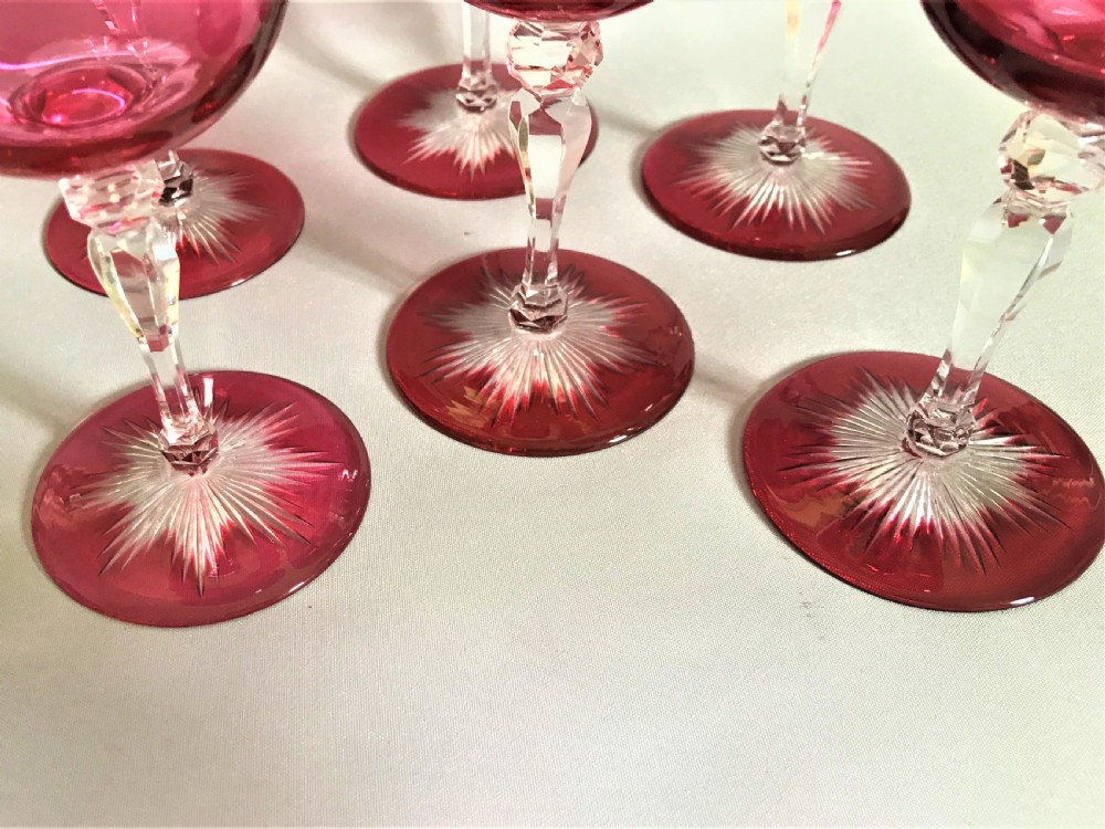A superb set of 6 Victorian cranberry wine glasses View III