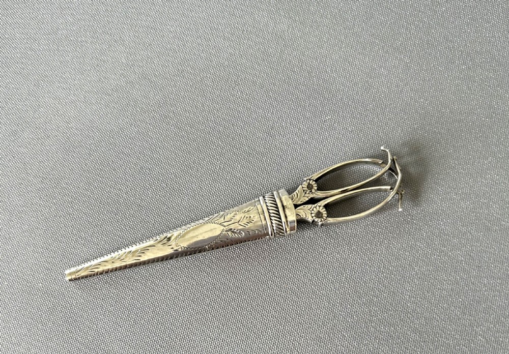 An exquisite pair of Georgian silver cased sewing scissors View II