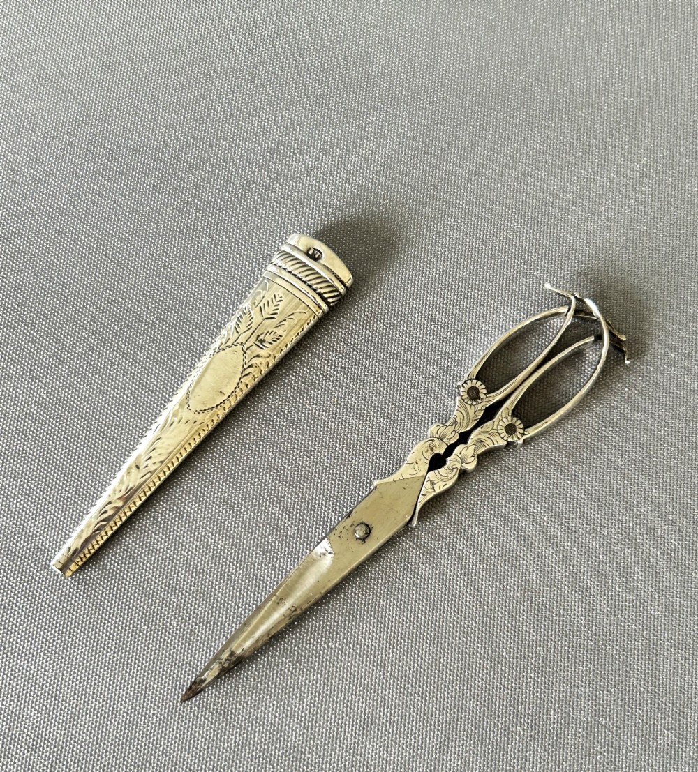 An exquisite pair of Georgian silver cased sewing scissors View V