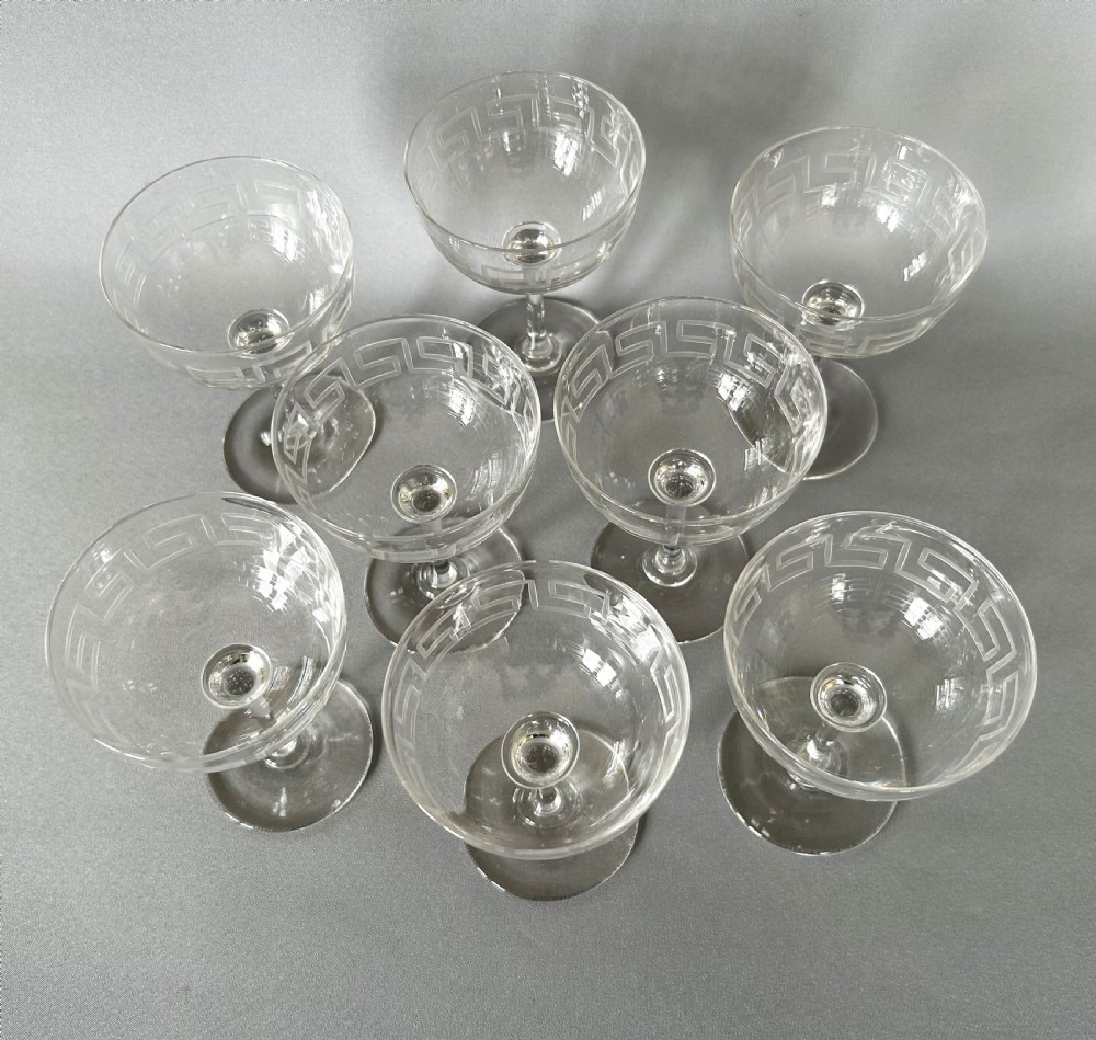 A fine set of 8 Victorian Greek Key etched champagne bowls View VI