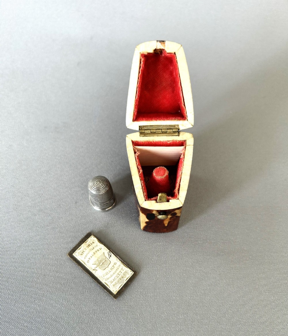 A mid Victorian novelty tortoiseshell 'knife box' thimble case View VI