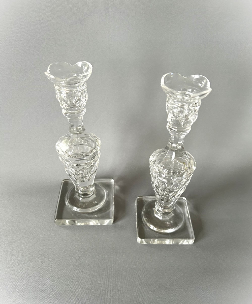 A lovely pair of Georgian revival cut glass candle sticks View II