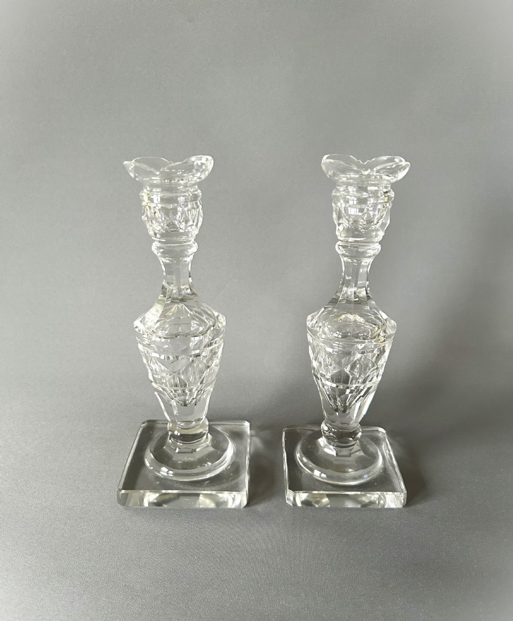 A lovely pair of Georgian revival cut glass candle sticks View III
