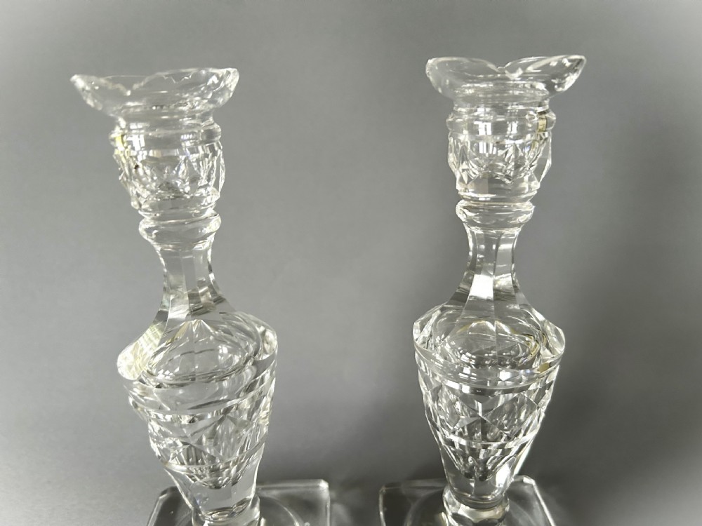 A lovely pair of Georgian revival cut glass candle sticks View V