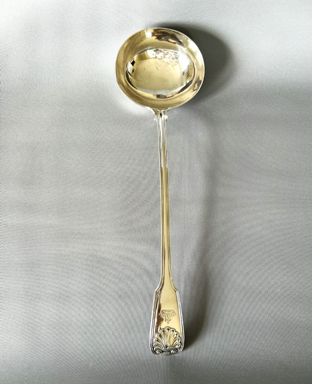 A magnificent silver Fiddle, Thread & Shell soup ladle View II