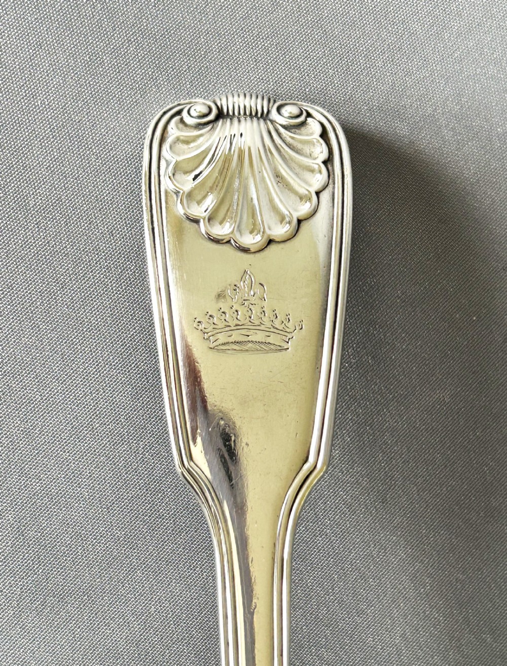 A magnificent silver Fiddle, Thread & Shell soup ladle View III