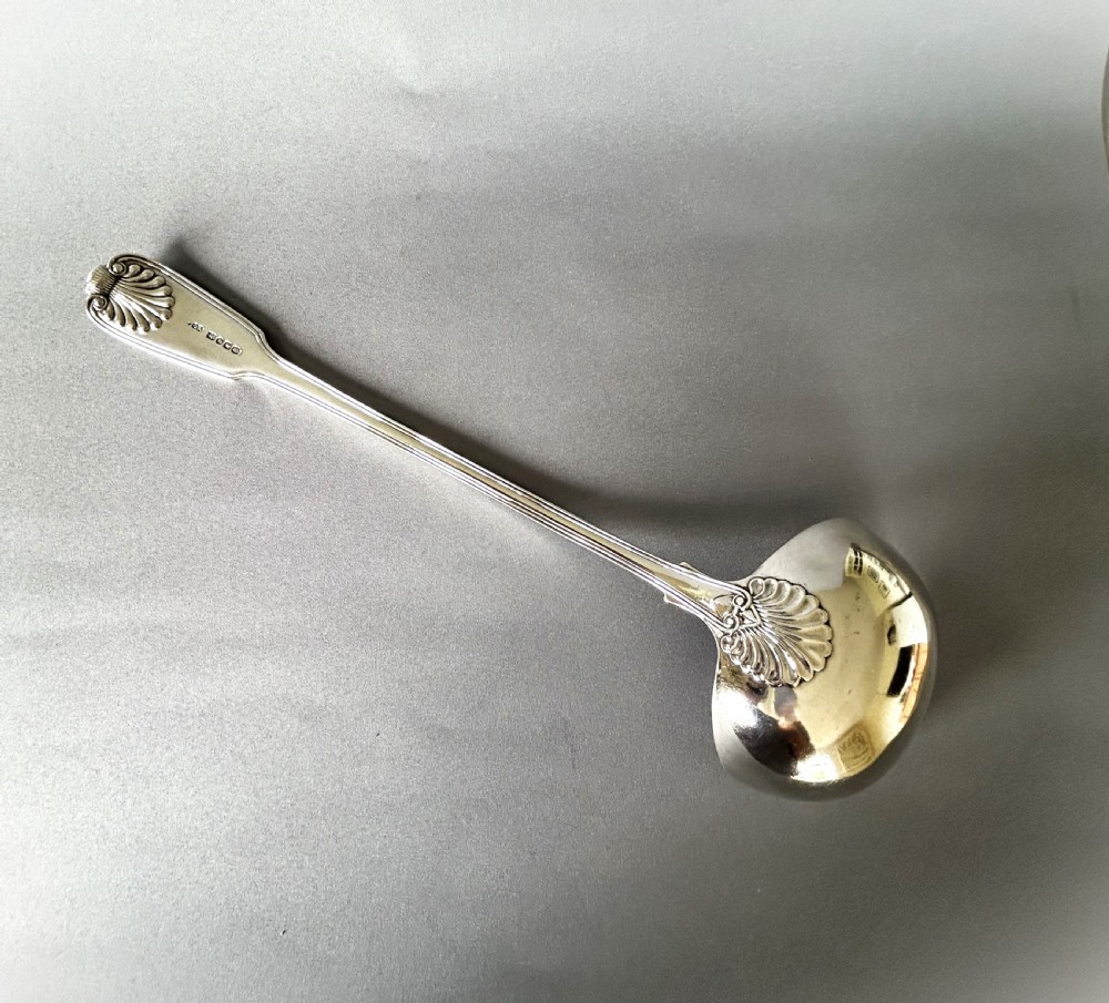 A magnificent silver Fiddle, Thread & Shell soup ladle View IV