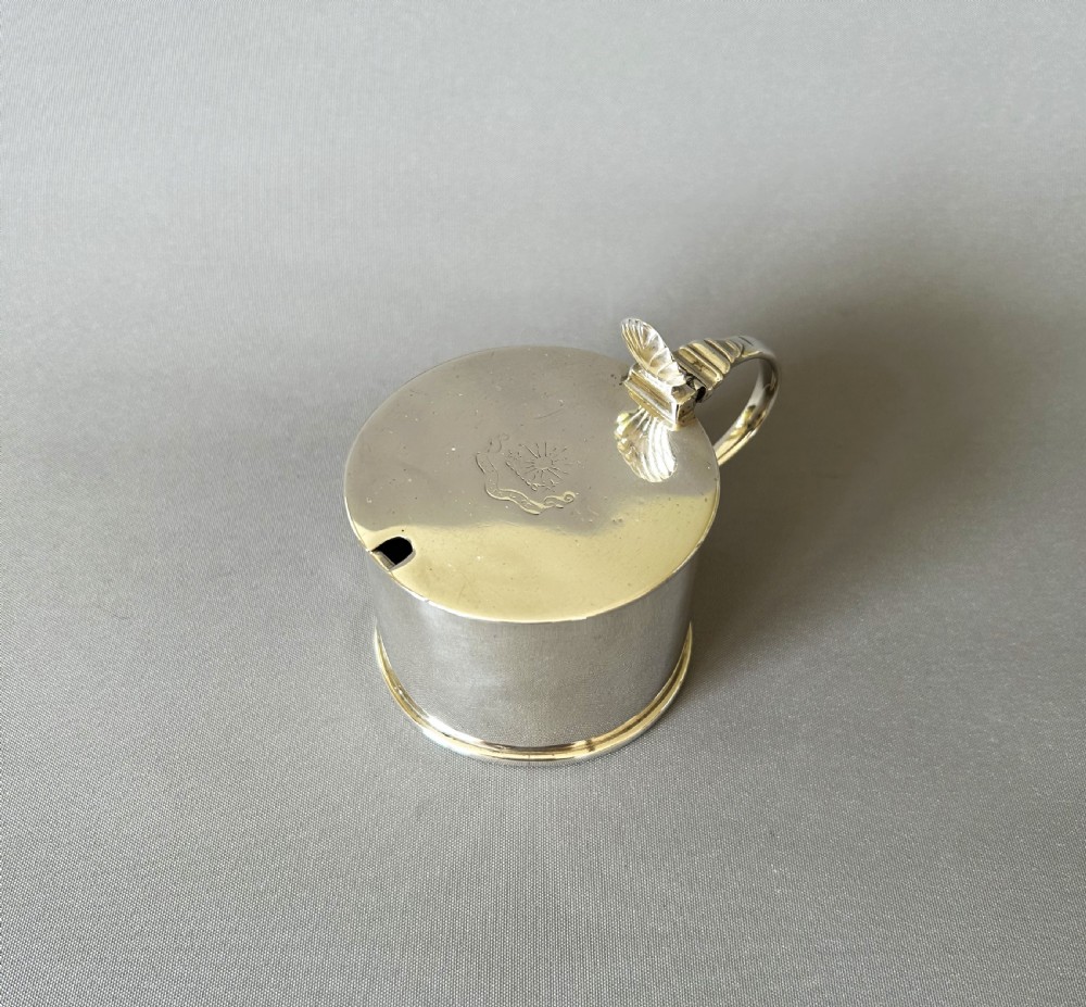 A rare large 18th Century silver drum mustard pot View II