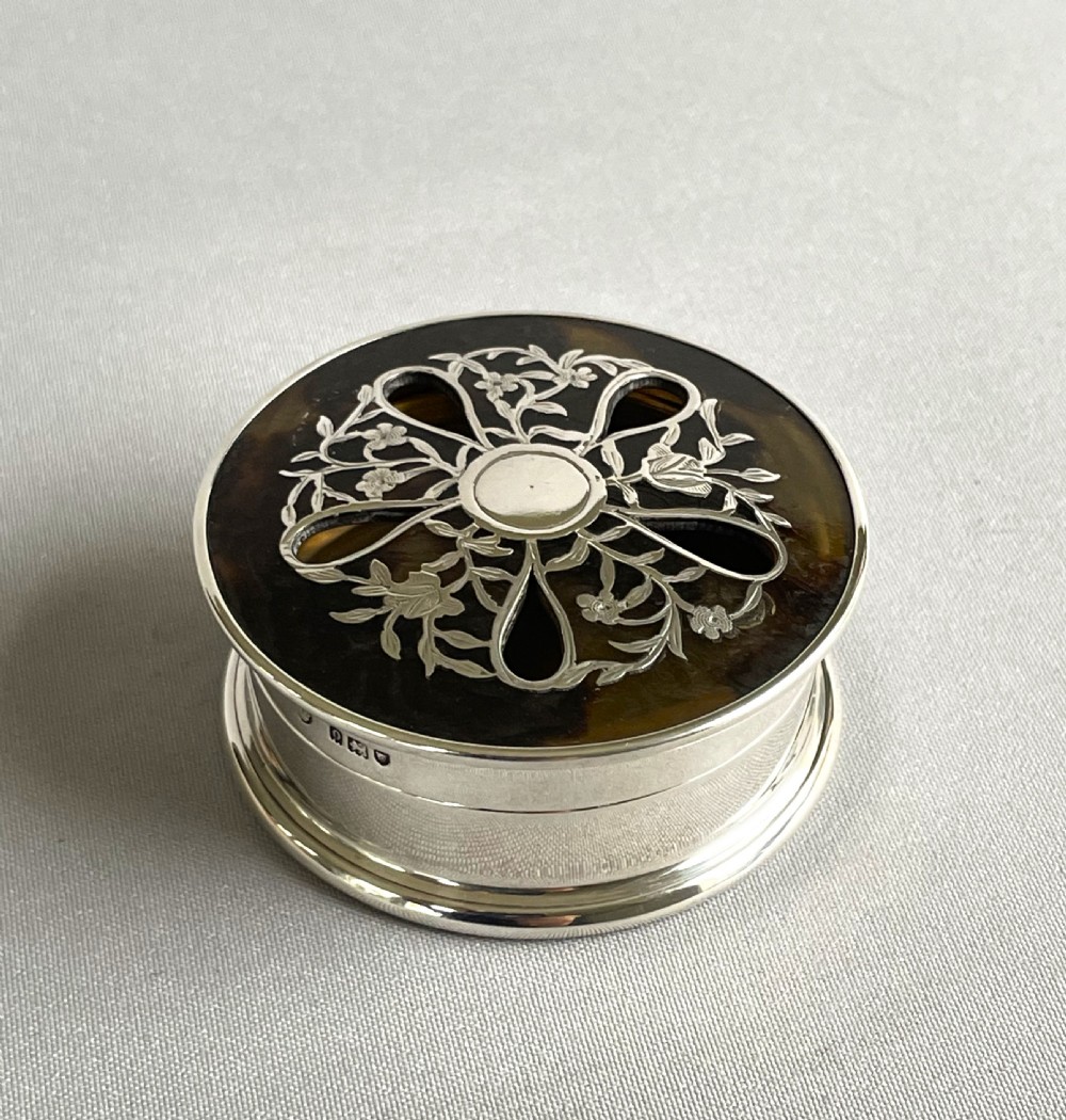 A stunning Edwardian silver & tortoiseshell pot pourri