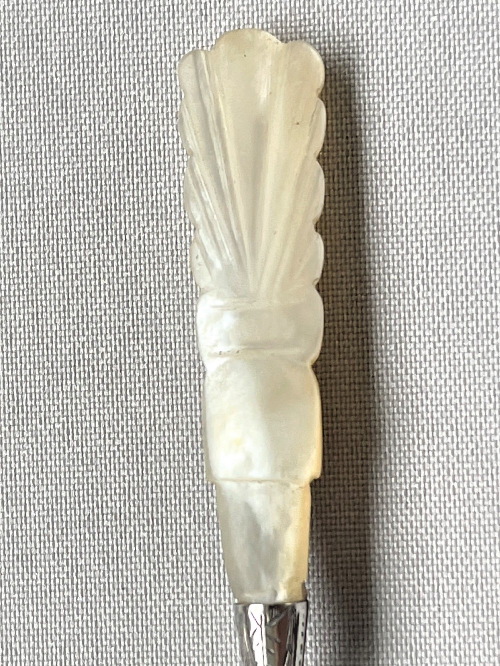 A lovely Victorian silver & mother-of-pearl trowel bookmark View III