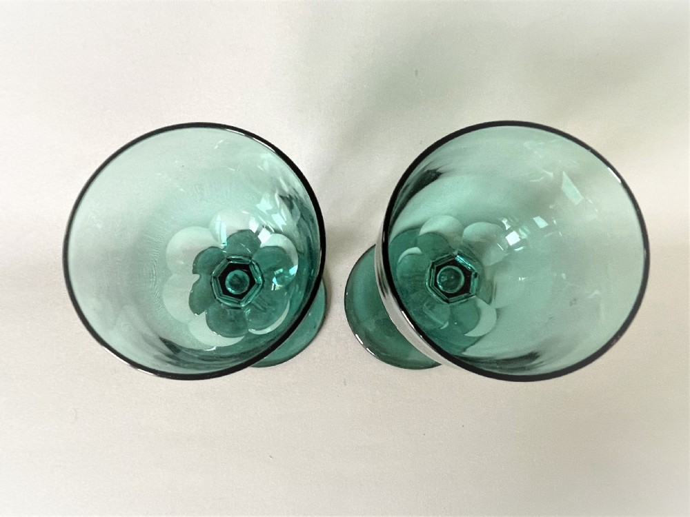 A stunning pair of aqua green Victorian wine glasses View VI