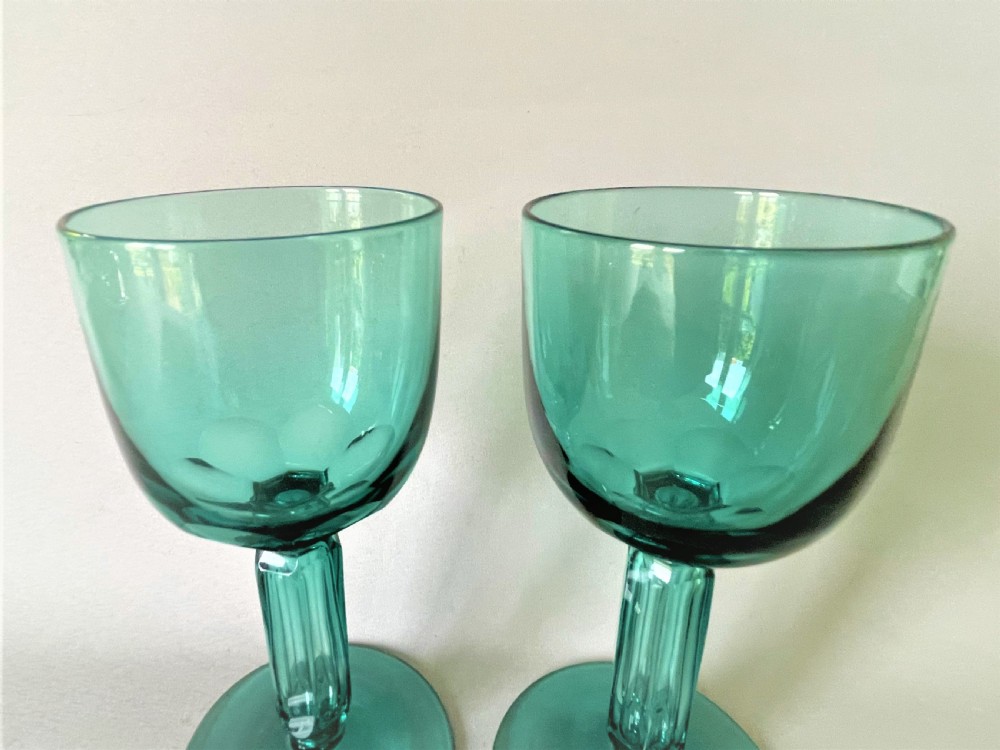 A stunning pair of aqua green Victorian wine glasses View VII