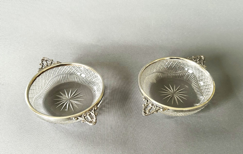 A gorgeous pair of Victorian silver mounted novelty trinket dishes