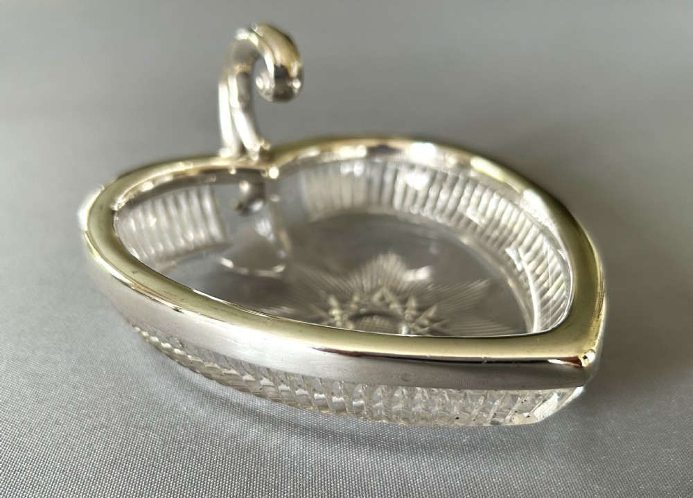 An Edwardian Chester silver & cut glass heart shaped dish View III